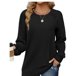 Black Long-Sleeve‎ Textured Sleeve Womens Pullover Sweatshirt XL Stylish